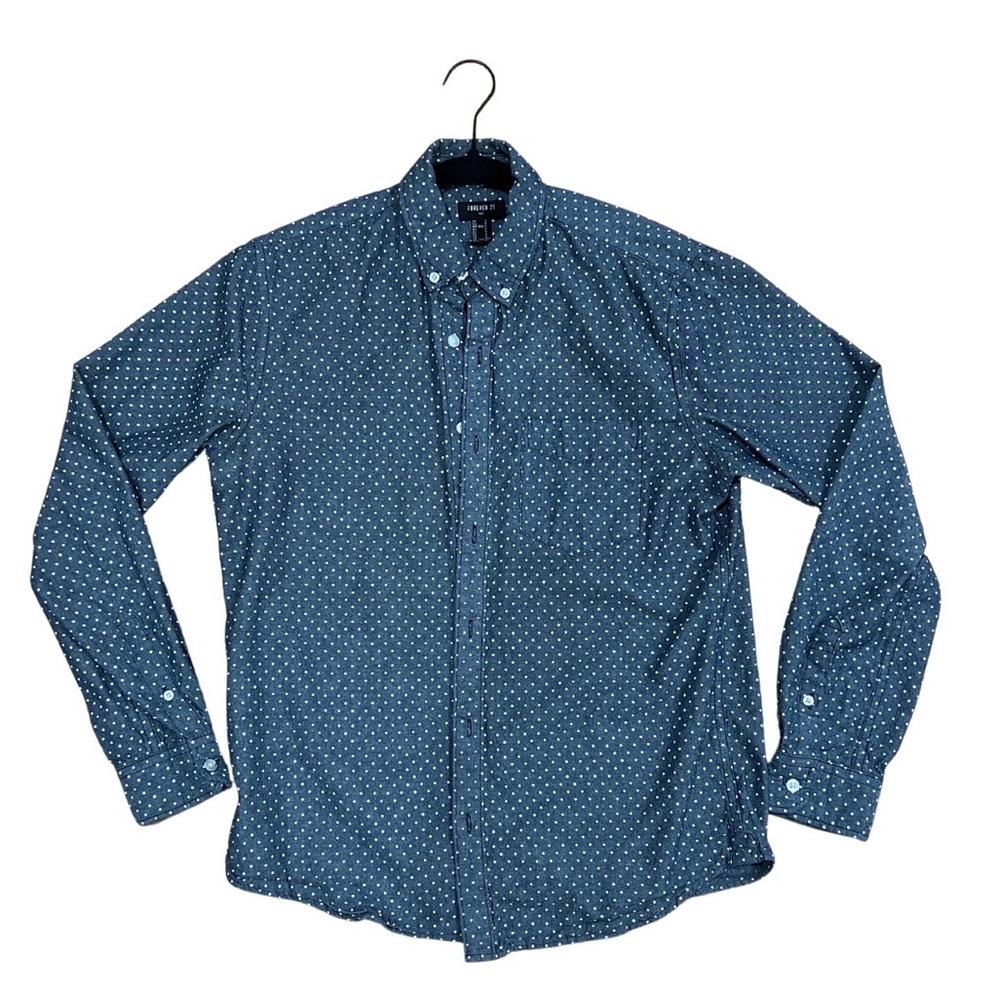 Forever 21 blue shirt with white polka dot oxford size small
